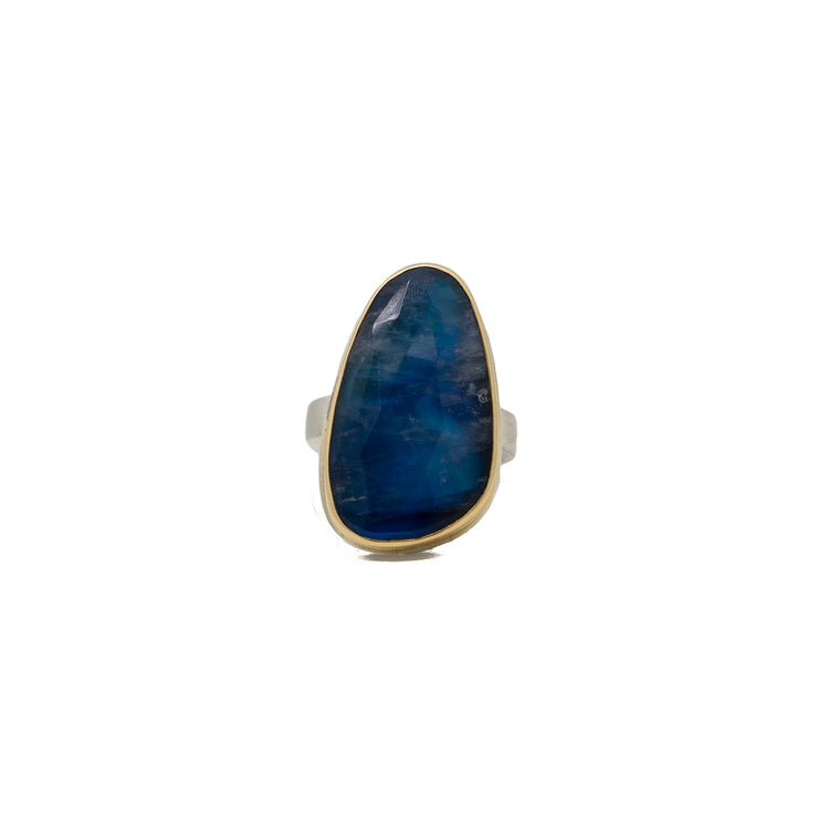 Blue Rainbow Moonstone Asymmetrical Ring