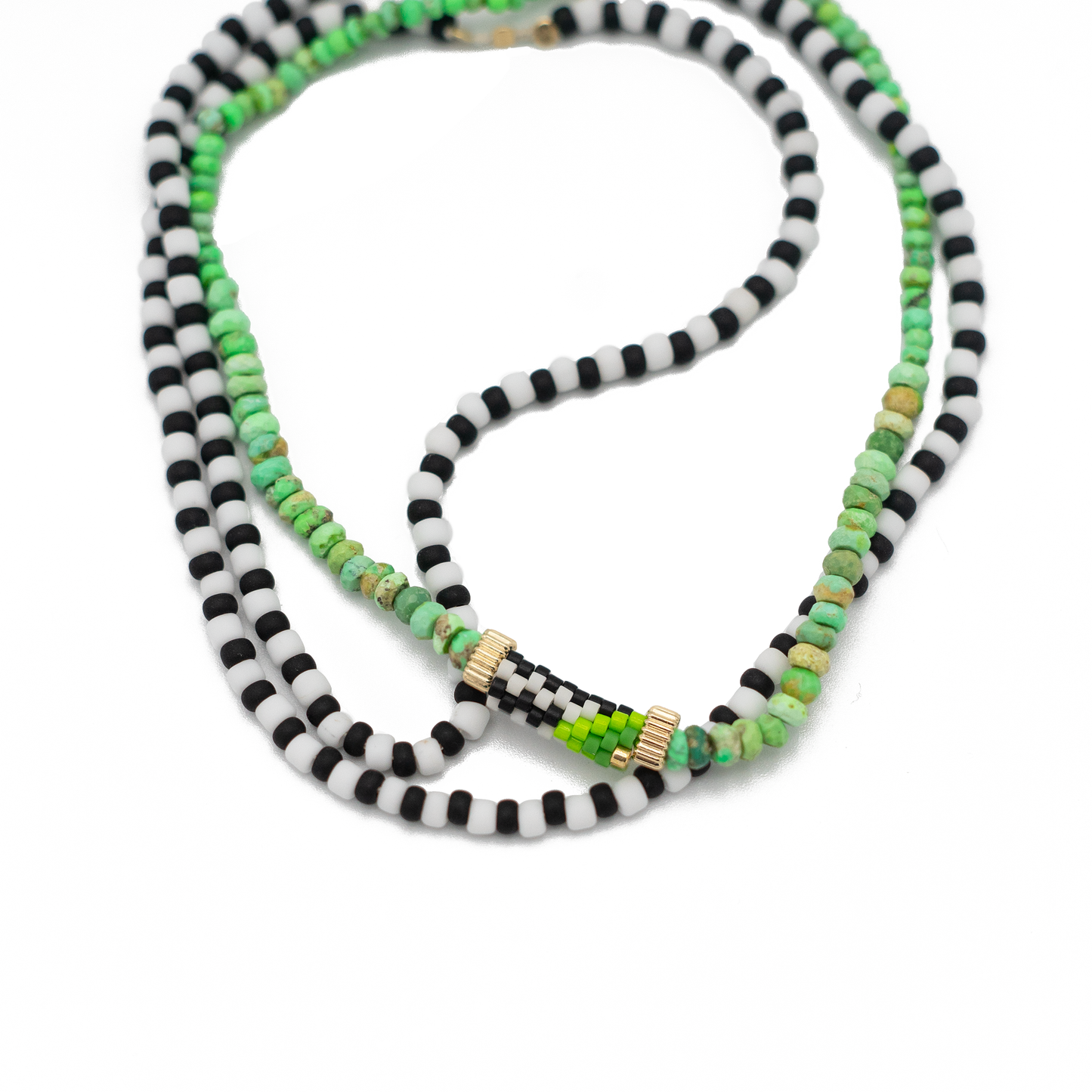 Long Garden Necklace in Green, Black & White