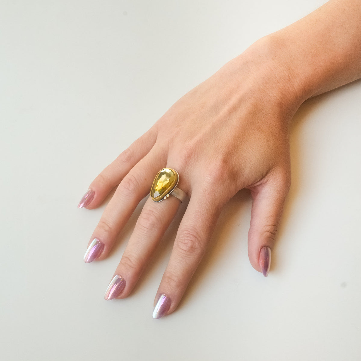 Rosecut Citrine Ring with Diamonds in 22K Yellow Gold