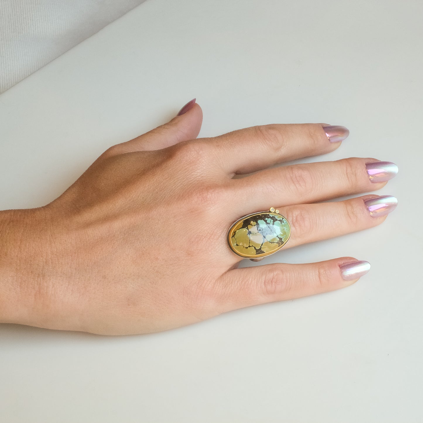 Oval Turquoise Ring with Diamonds in 22K Yellow Gold