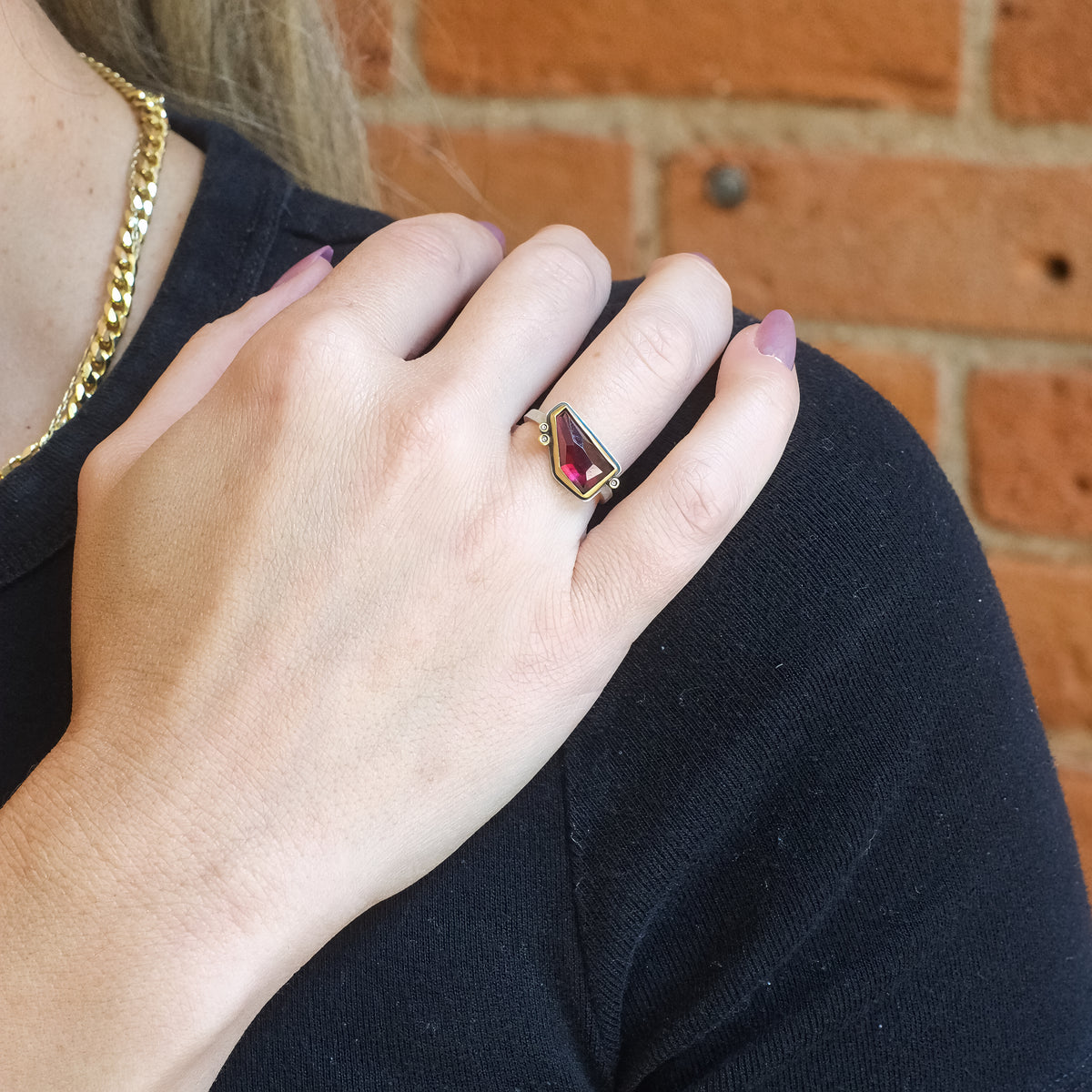Rosecut Garnet Ring with Diamonds in 22K Yellow Gold