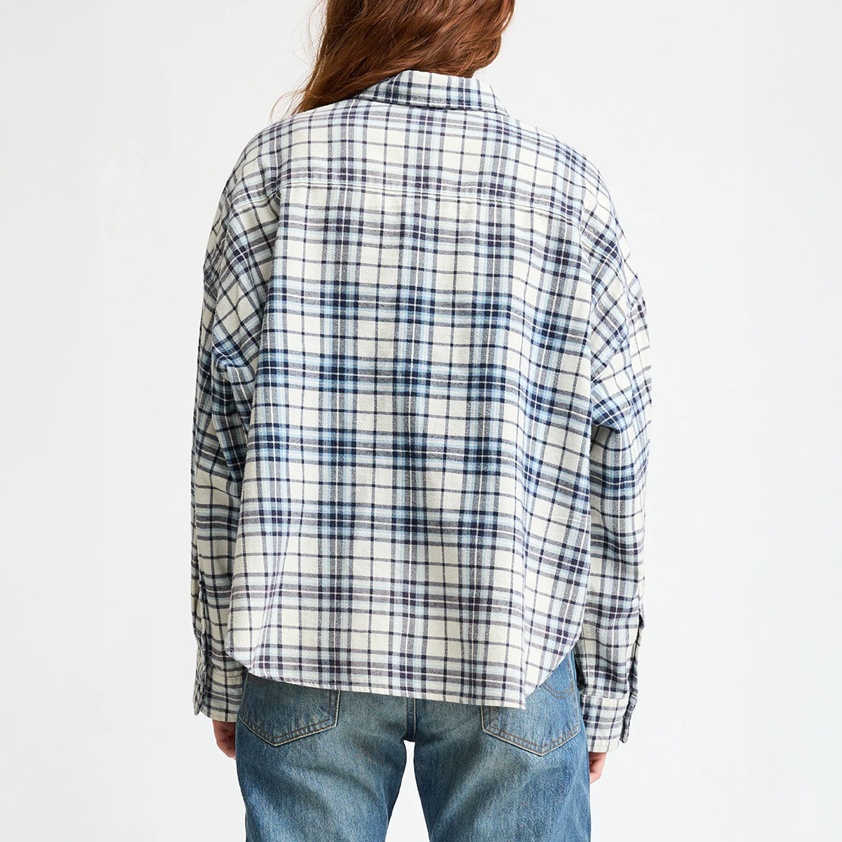 Cropped Button Up Ecru/Blue Plaid