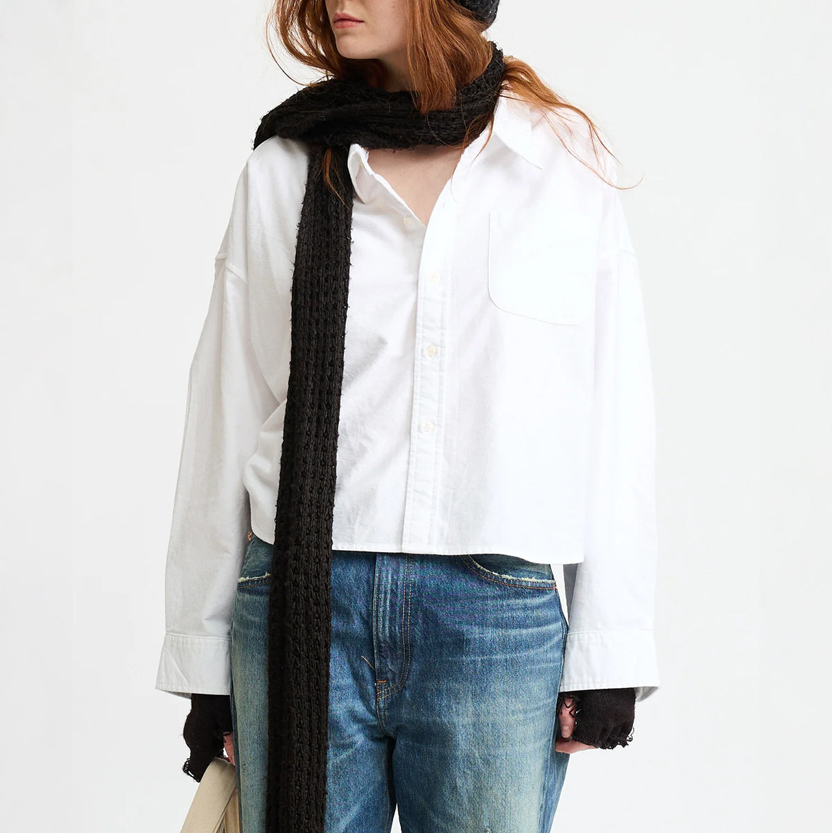 Cropped Button Up in White