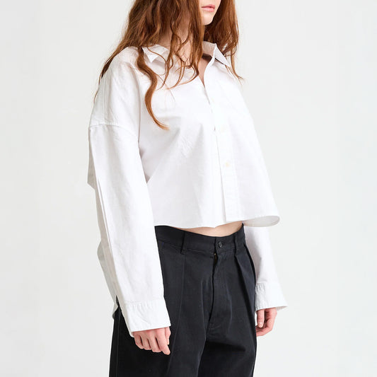 Cropped Button Up in White