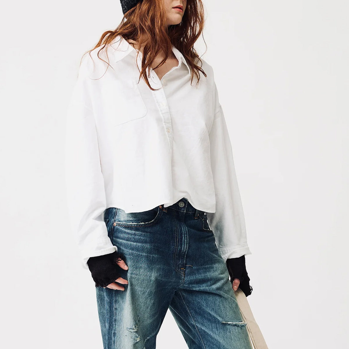 Cropped Button Up in White