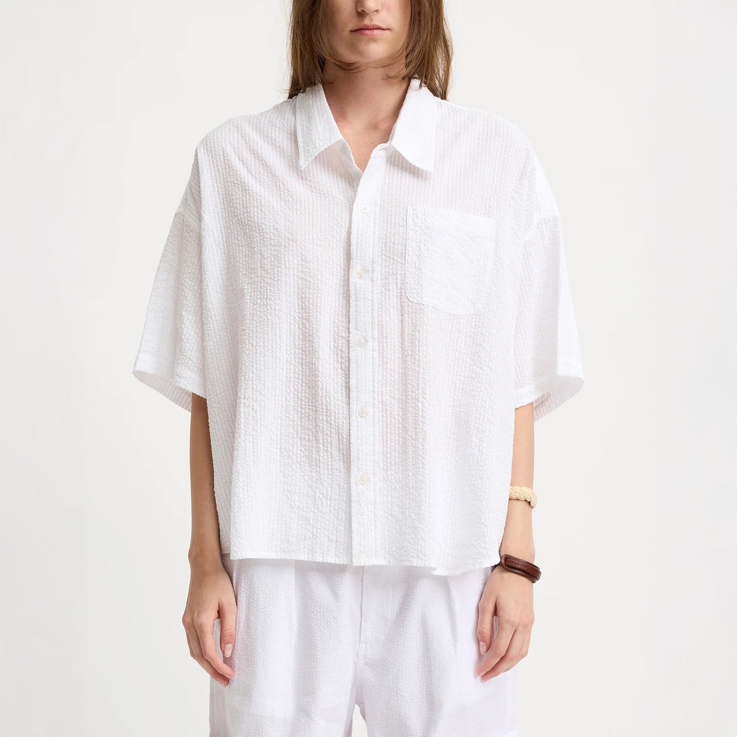 Seersucker Button Down in White