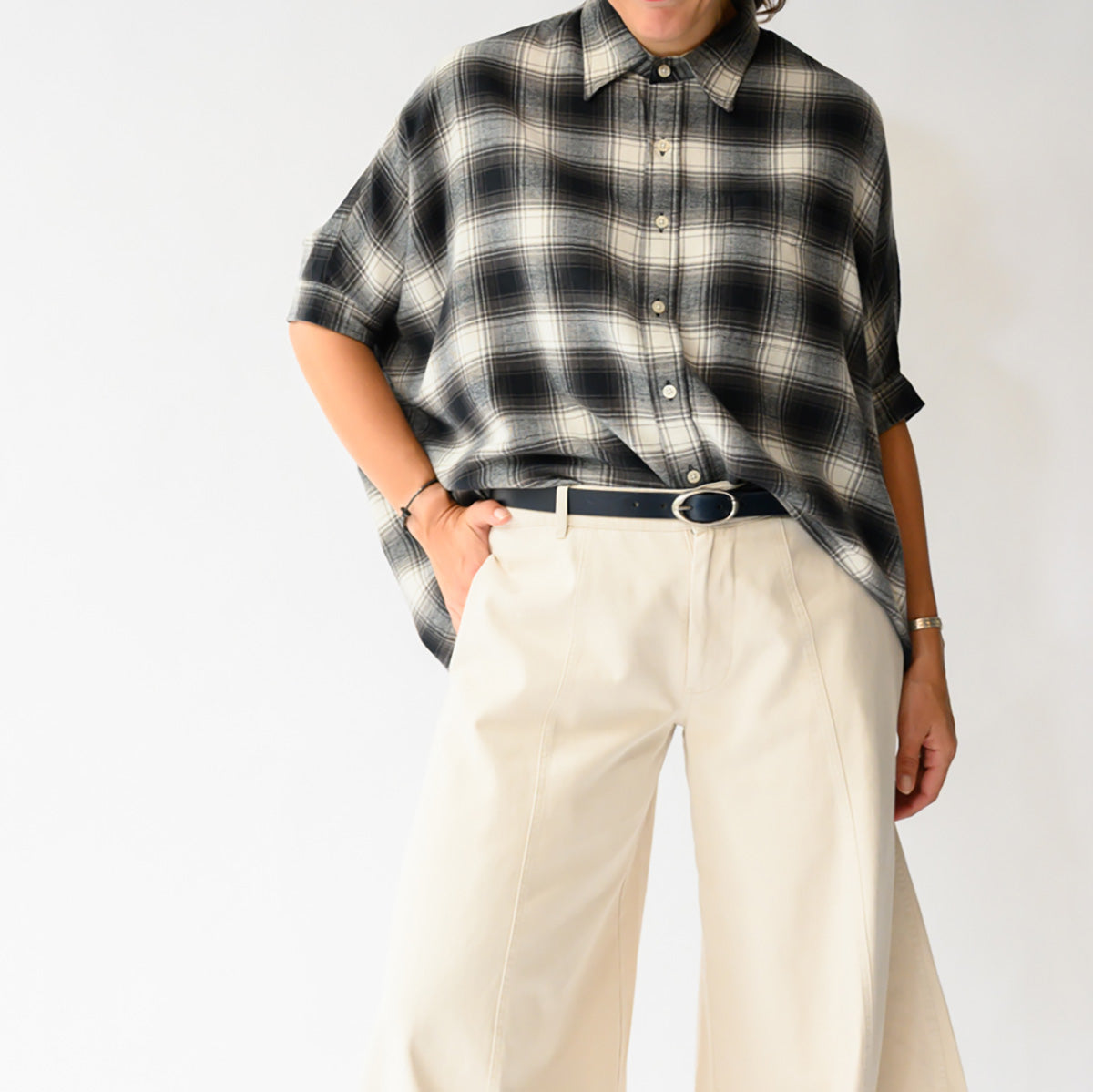 Emma Shirt in Black and Cream Plaid
