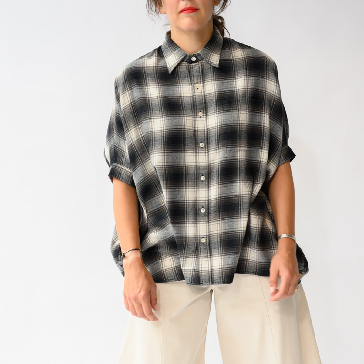 Emma Shirt in Black and Cream Plaid