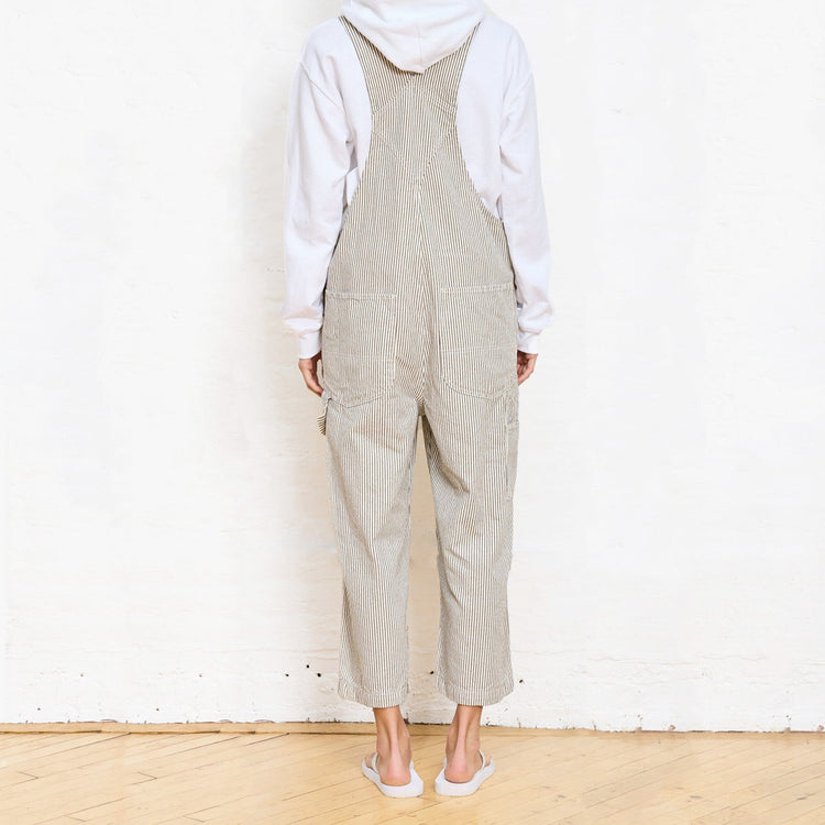 Relaxed Overalls in Grey Railroad Stripe