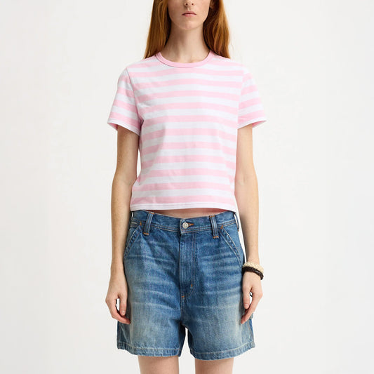 Striped Baby Tee in Light Pink