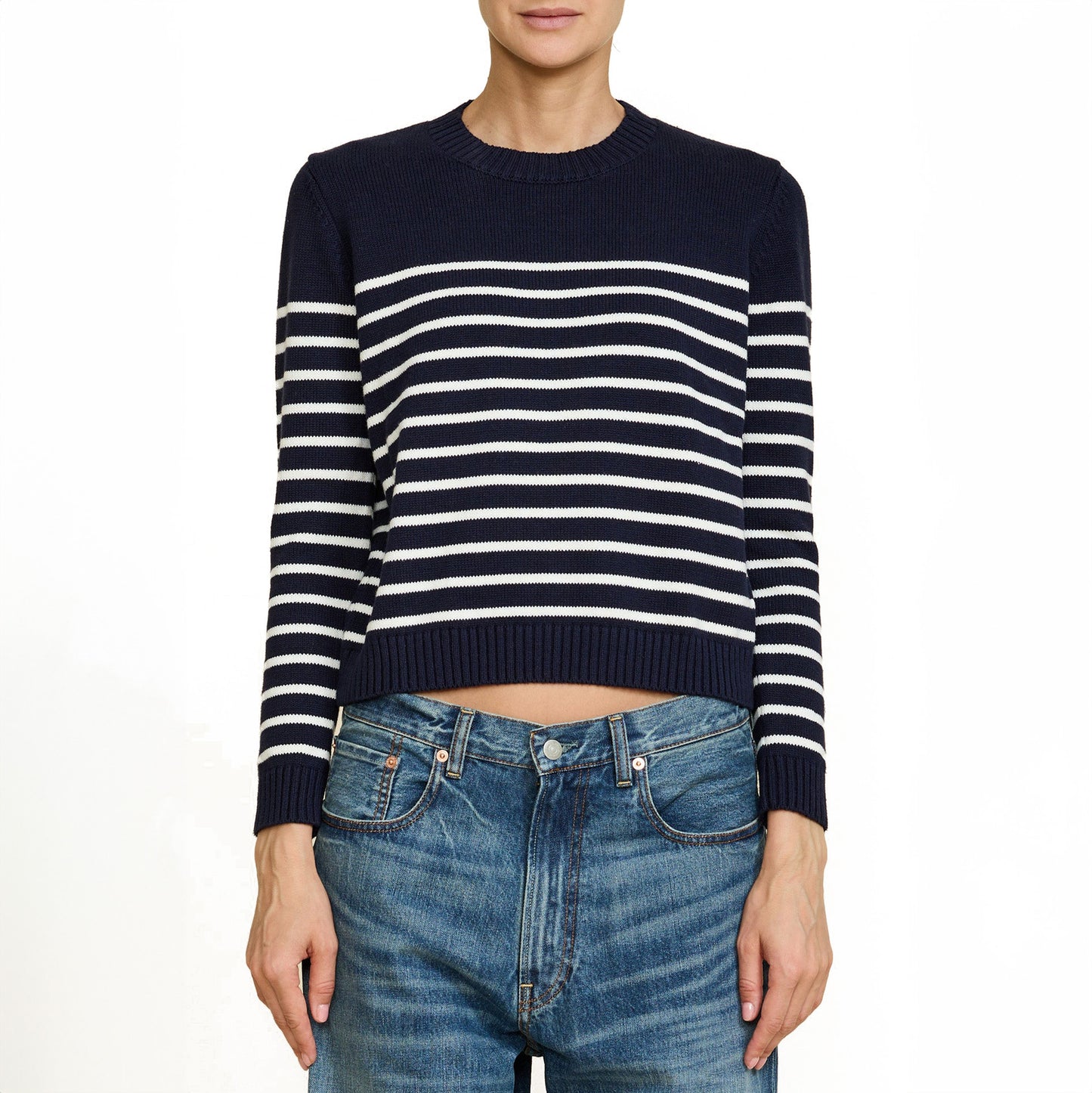 Striped Pullover in Navy & Off White