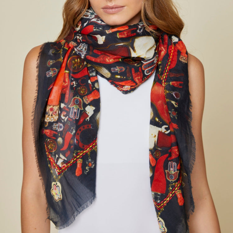 Charms Scarf in Black & Red