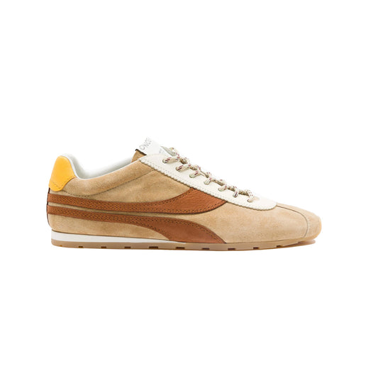 Essex Sneaker in Russet side view featuring premium Italian suede and a light brown color tone.