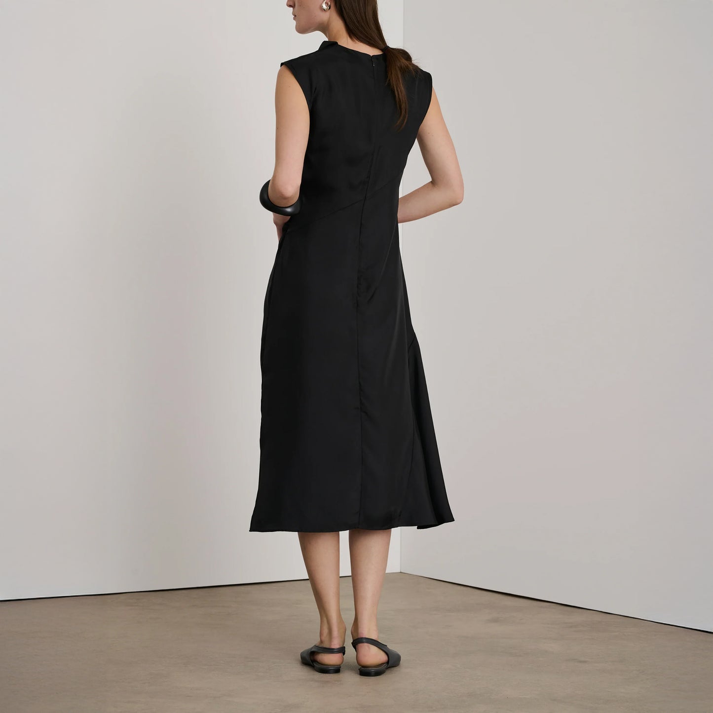 Eugenie Satin Dress in Noir