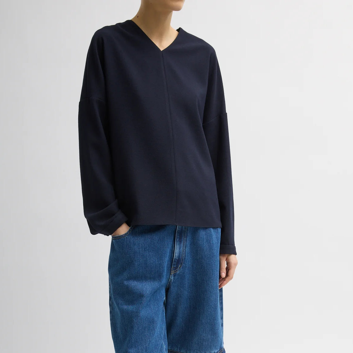 Mica V-Neck Top in Midnight Navy
