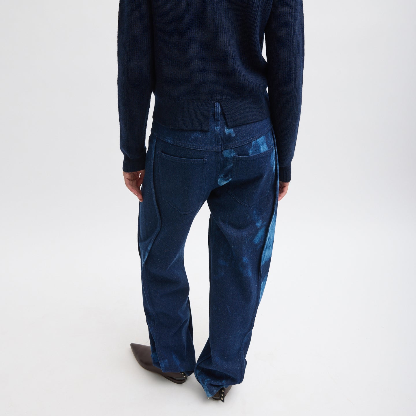 Tie Dye Denim Tuck Jean in Blue Multi