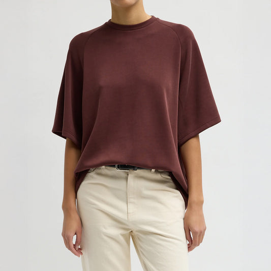 Lightweight Viscose Neoprene Baseball Tee in Bordeaux
