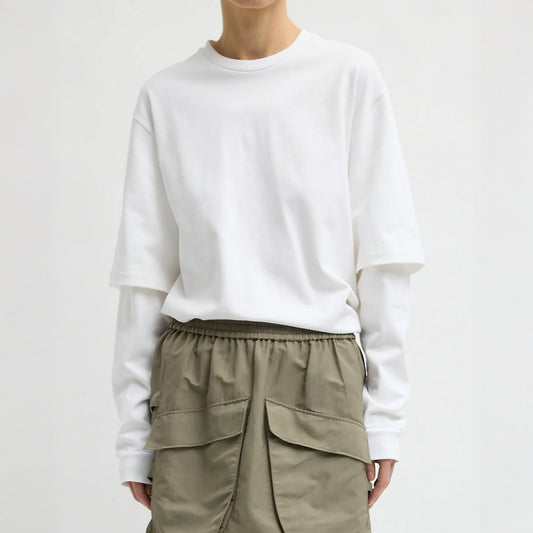 Perfect Double Layer Long Sleeve Tee in White