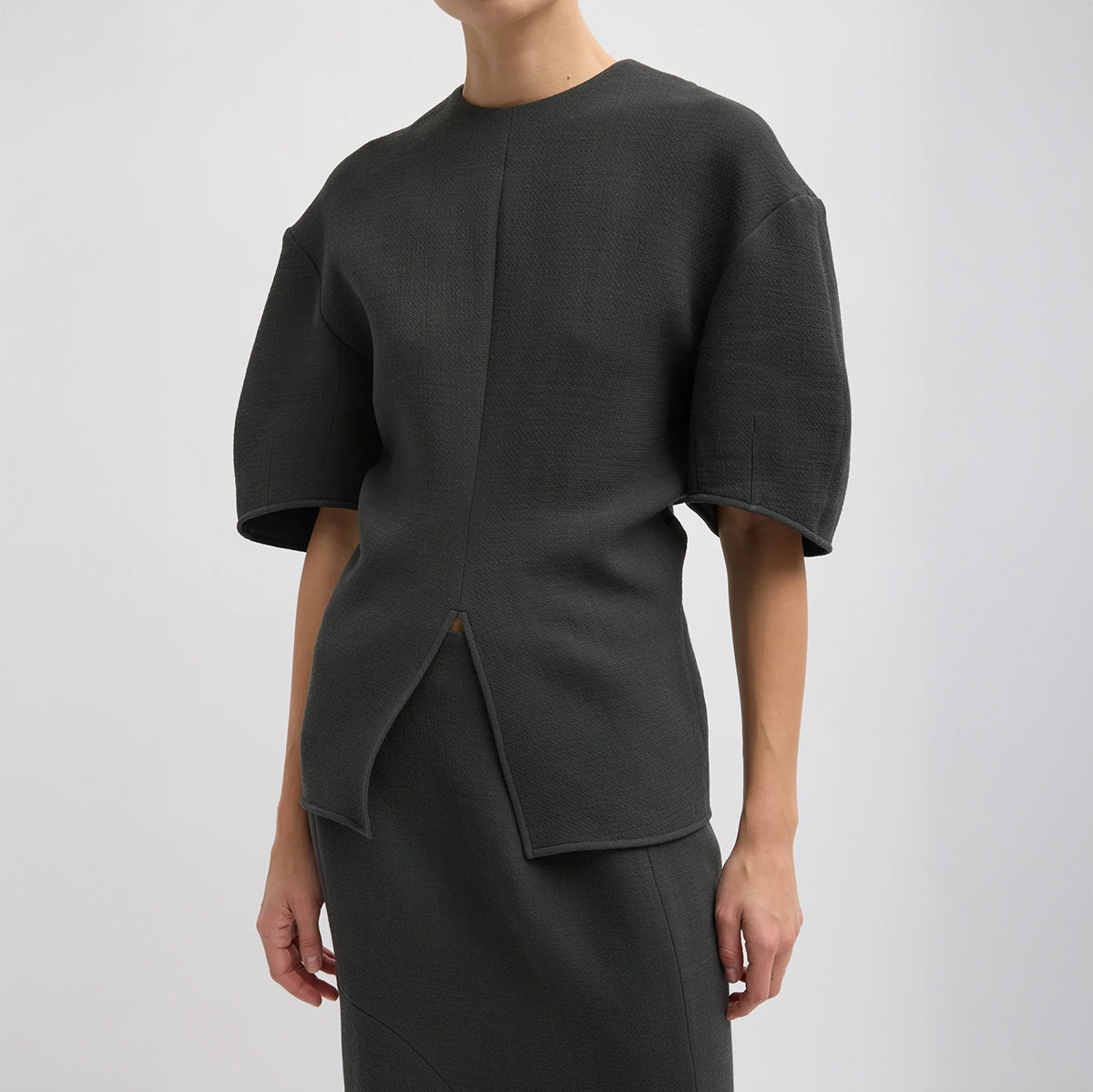 Slit Front Tee in Dark Grey