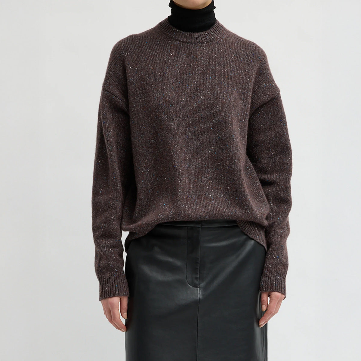 Speckled Tweed Crew Pullover in Brown Multi