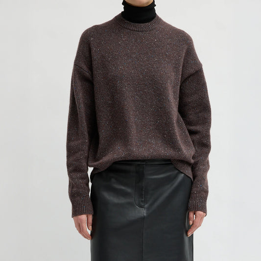 Speckled Tweed Crew Pullover in Brown Multi