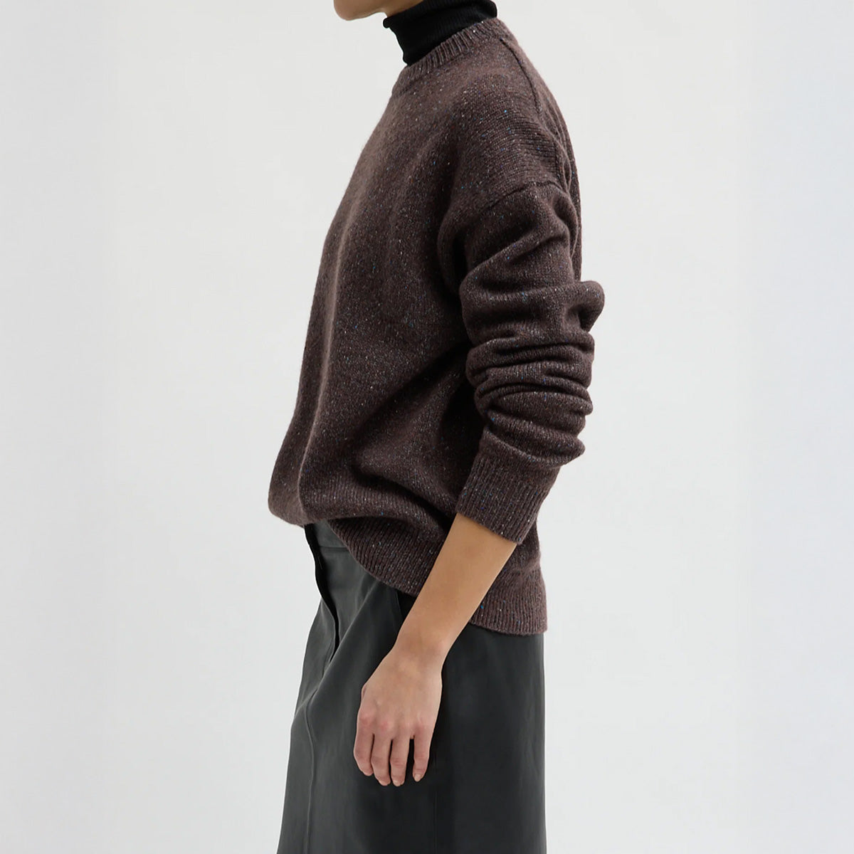 Speckled Tweed Crew Pullover in Brown Multi