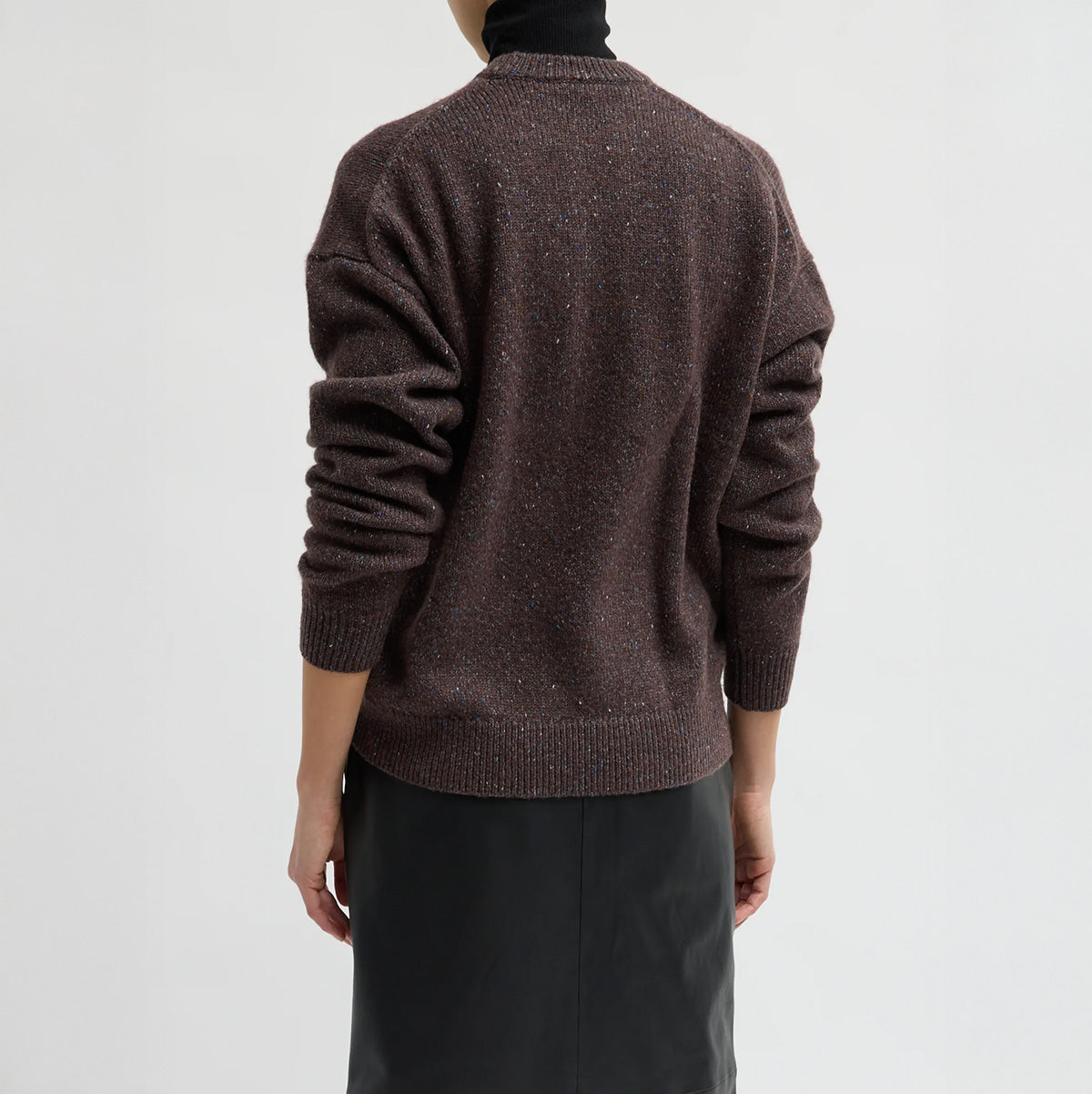 Speckled Tweed Crew Pullover in Brown Multi