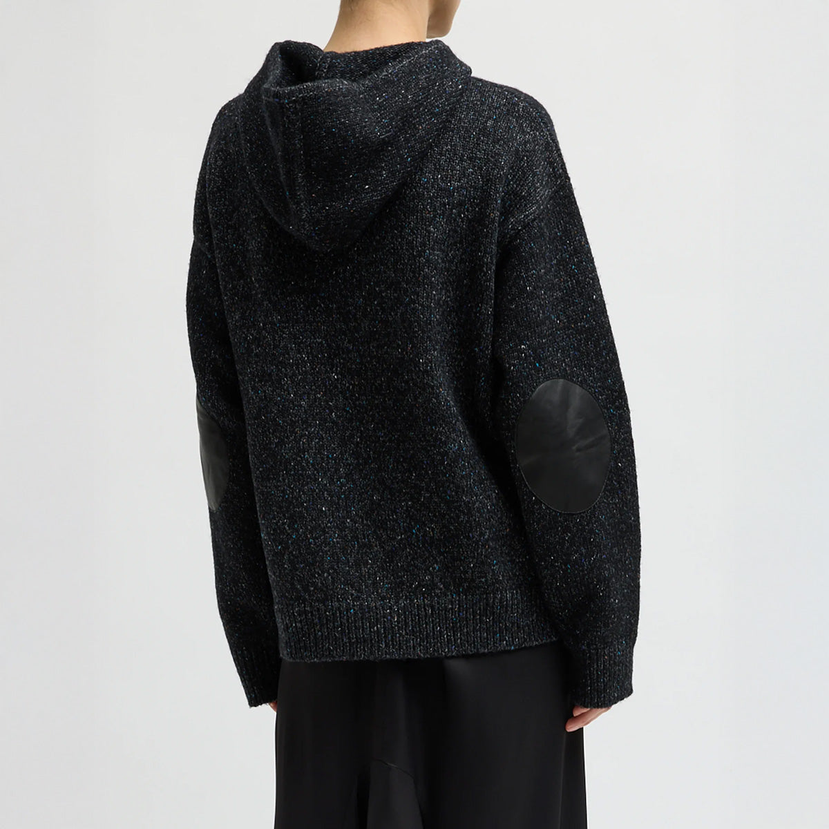 Speckled Tweed Zip Up Hoodie Sweater in Black Multi