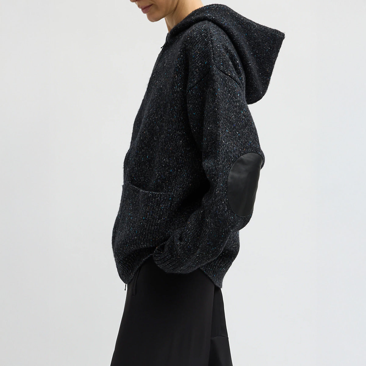 Speckled Tweed Zip Up Hoodie Sweater in Black Multi