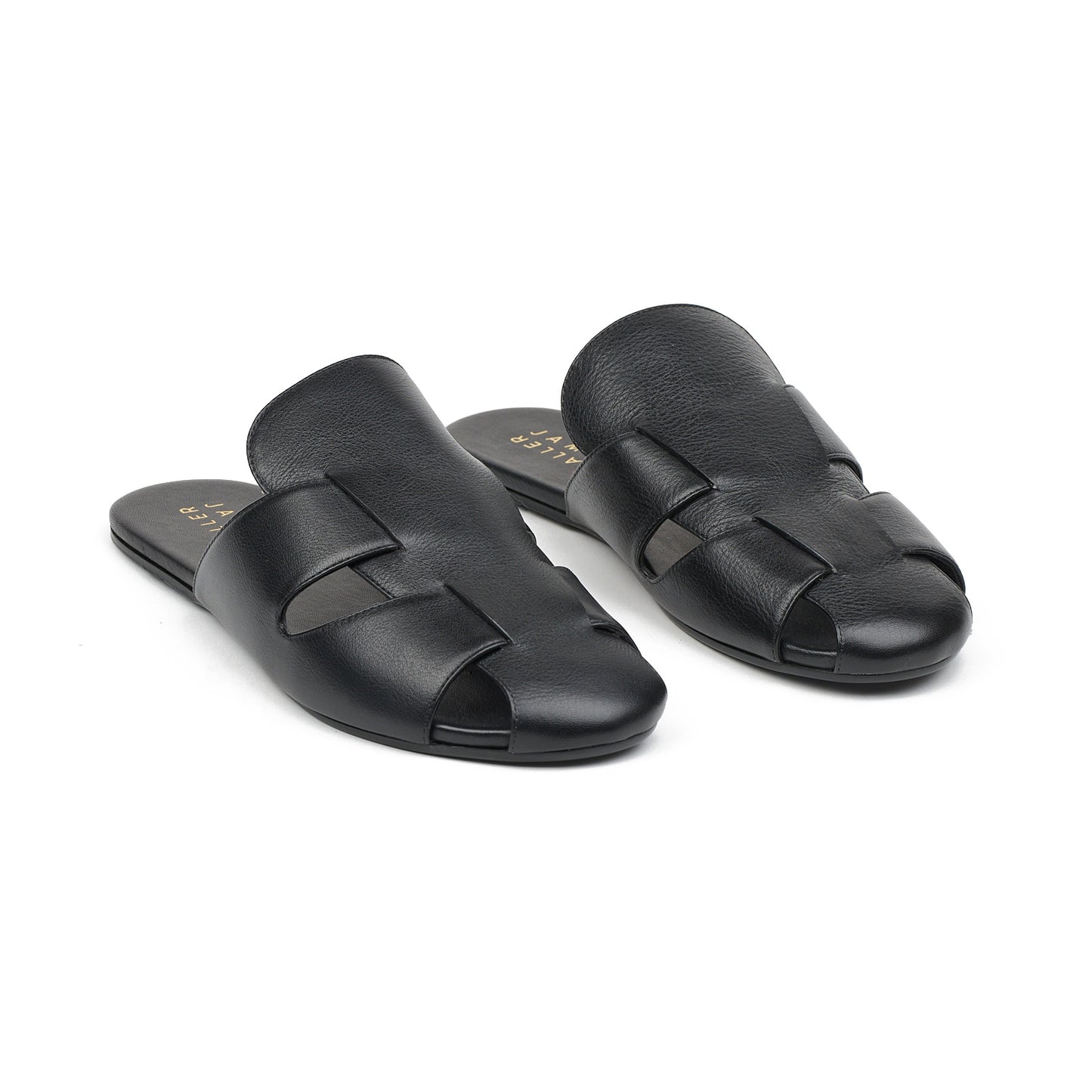 Fisherman Slide in Black Leather
