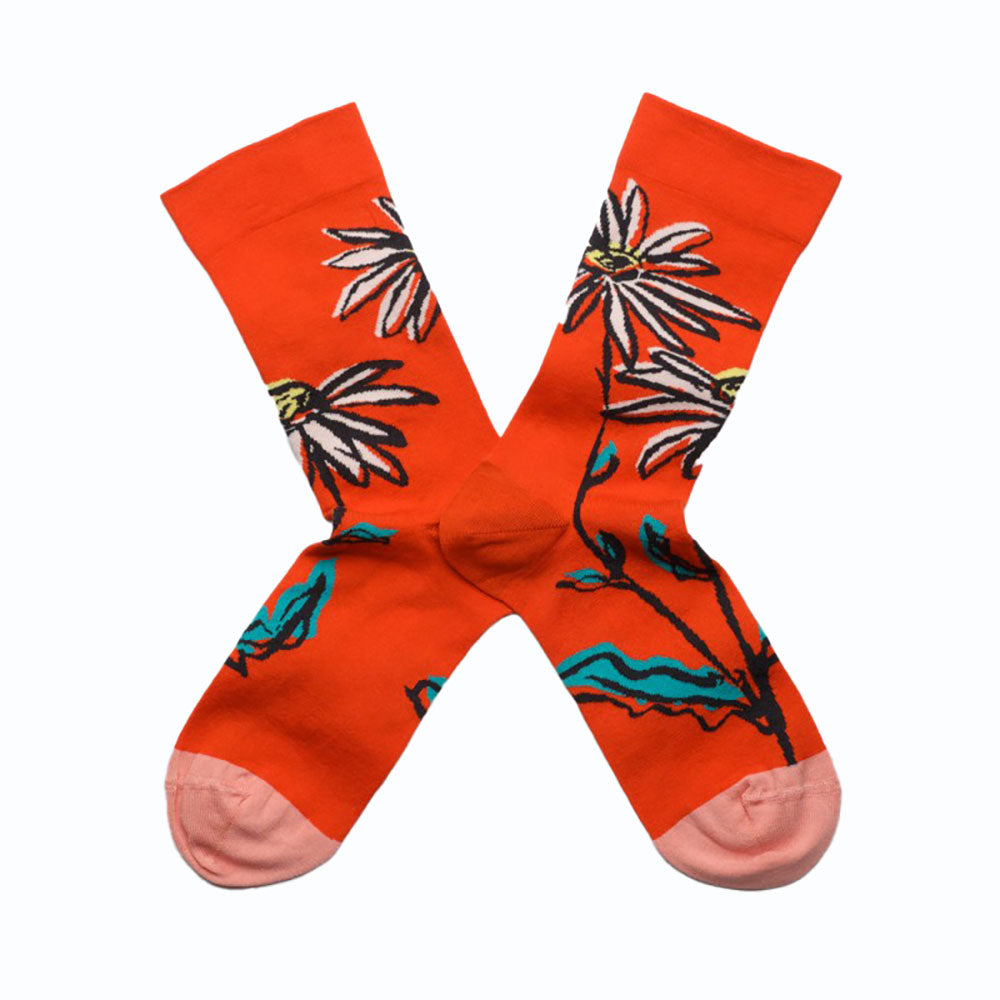 Crew Sock in Flower Vermillion