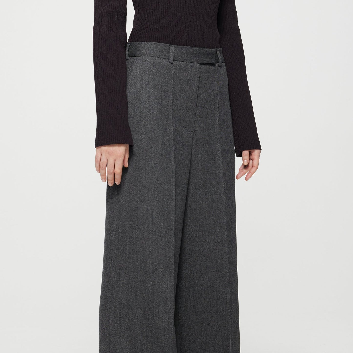 Wide Leg Trouser in Grey Melange