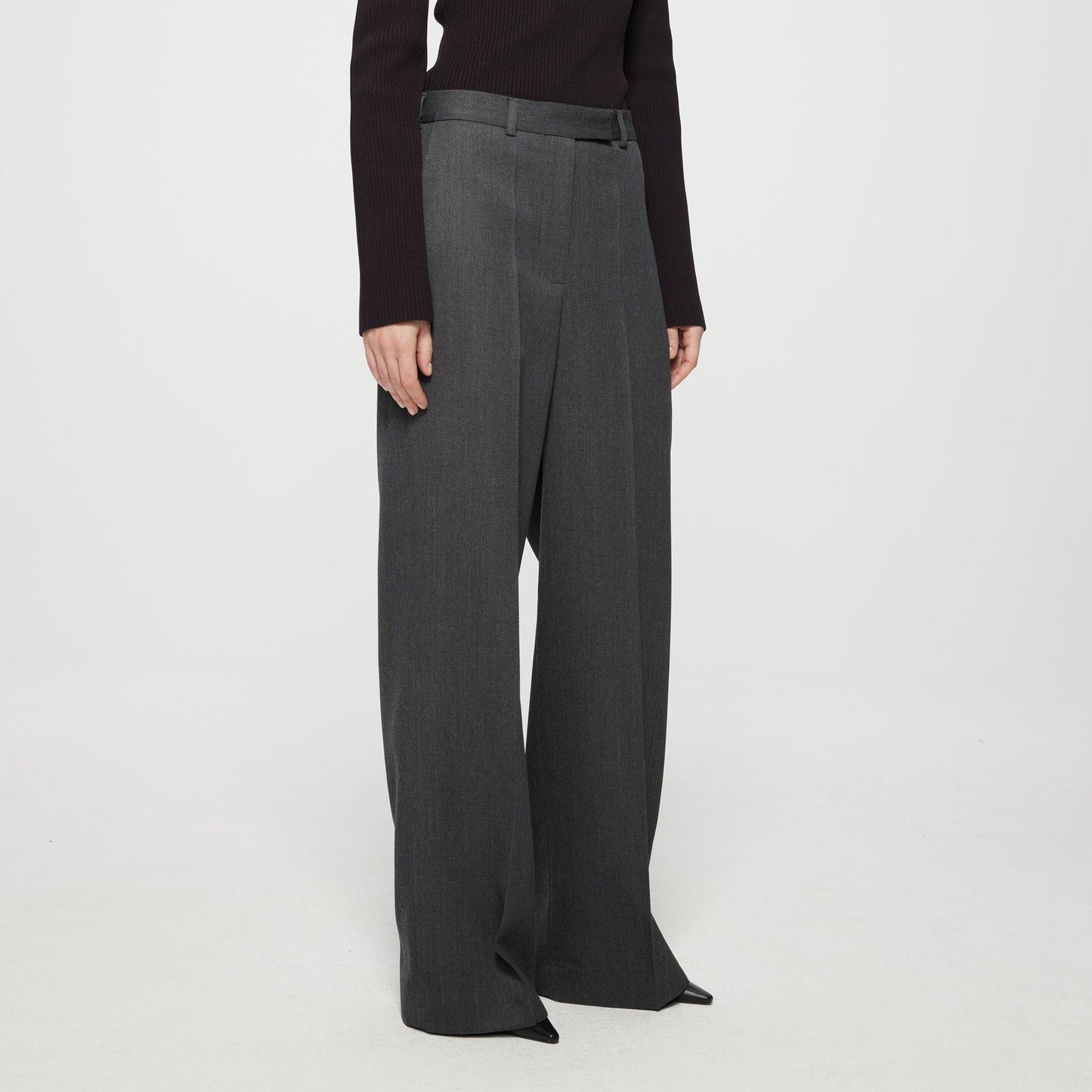 Wide Leg Trouser in Grey Melange