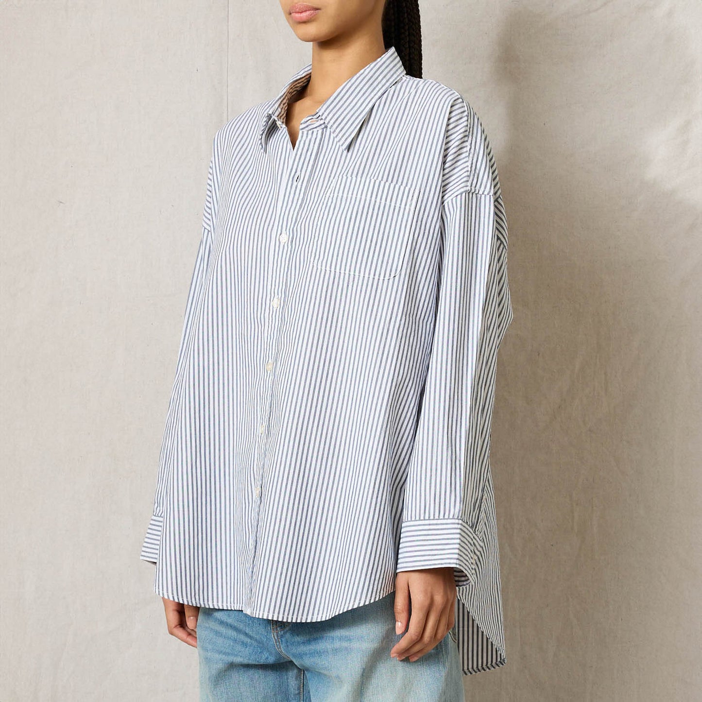 Button Front Shirt in Navy Stripe