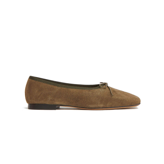 Square Toe Ballerina Flat in Bamboo Suede