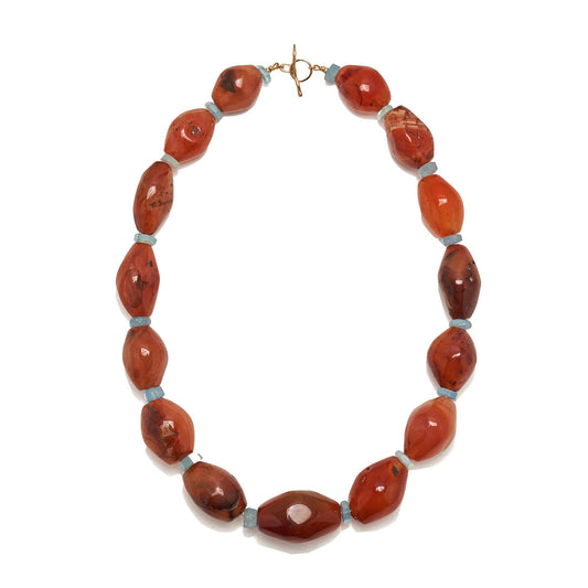 Jumbo Bead Necklace in Agate and Aquamarine