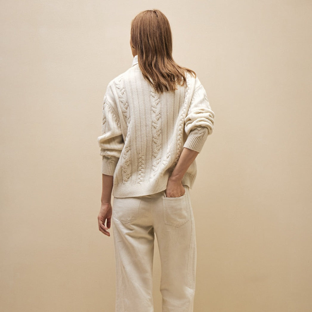 Boy Collared Cable Knit Sweater in Ivory