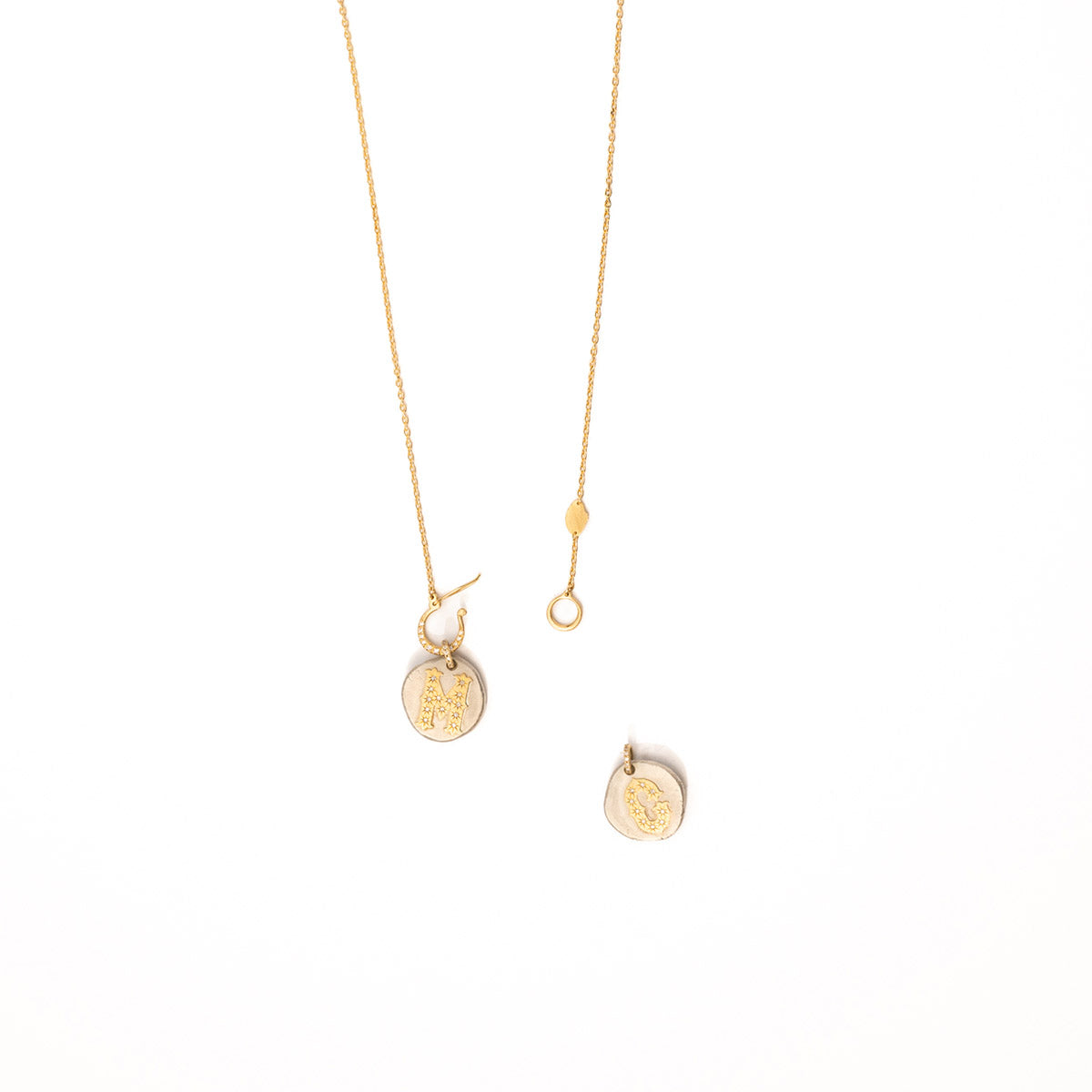 Hung Charm Holder Necklace in 18K Gold with Diamonds