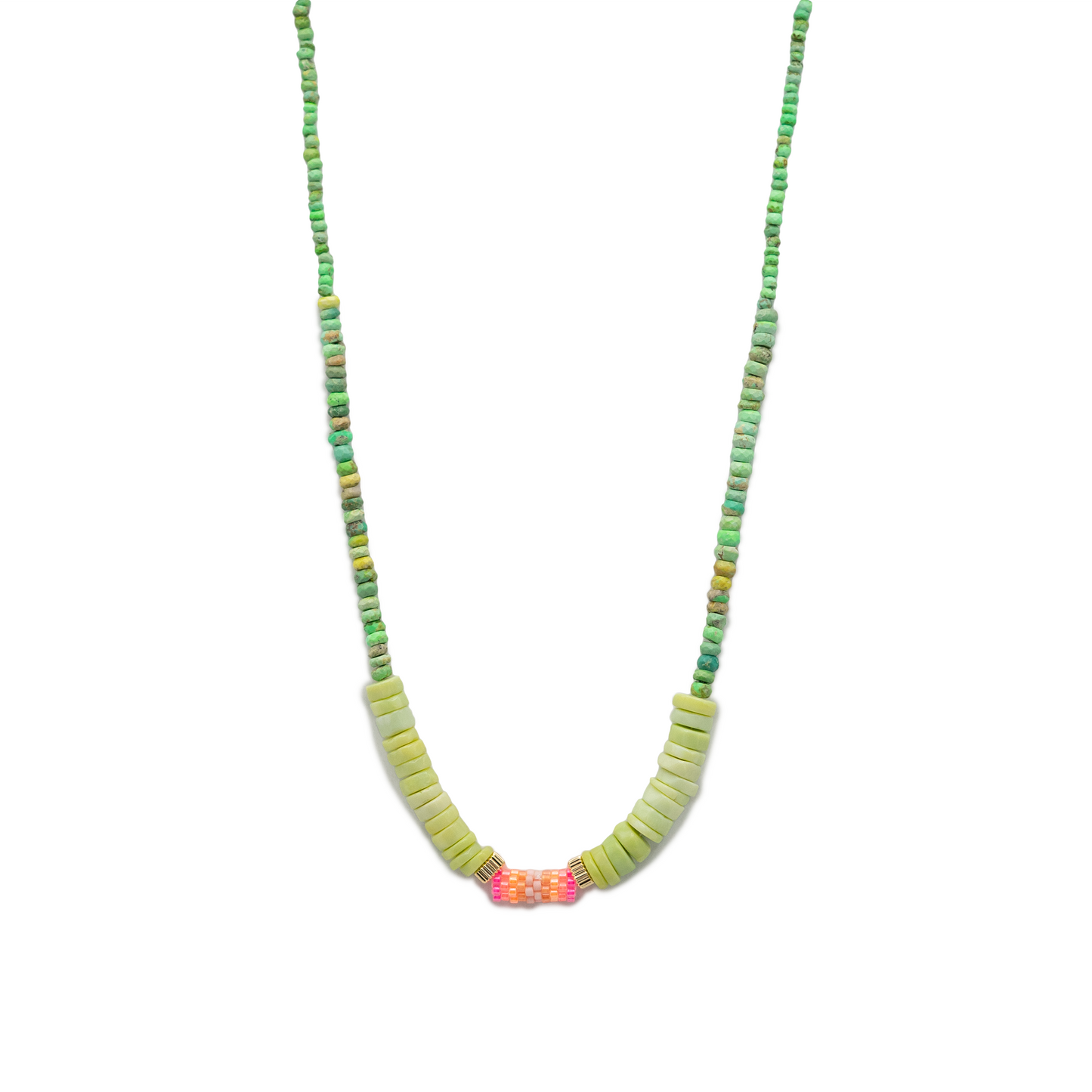 Short Garden Necklace in Green & Pink