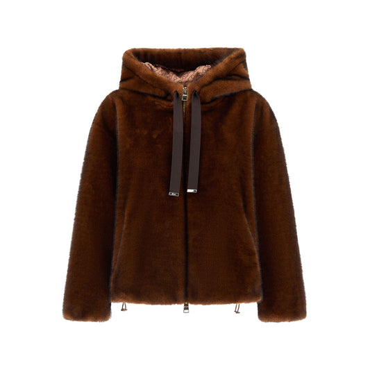 Faux Fur Bomber Jacket in Dark Brown