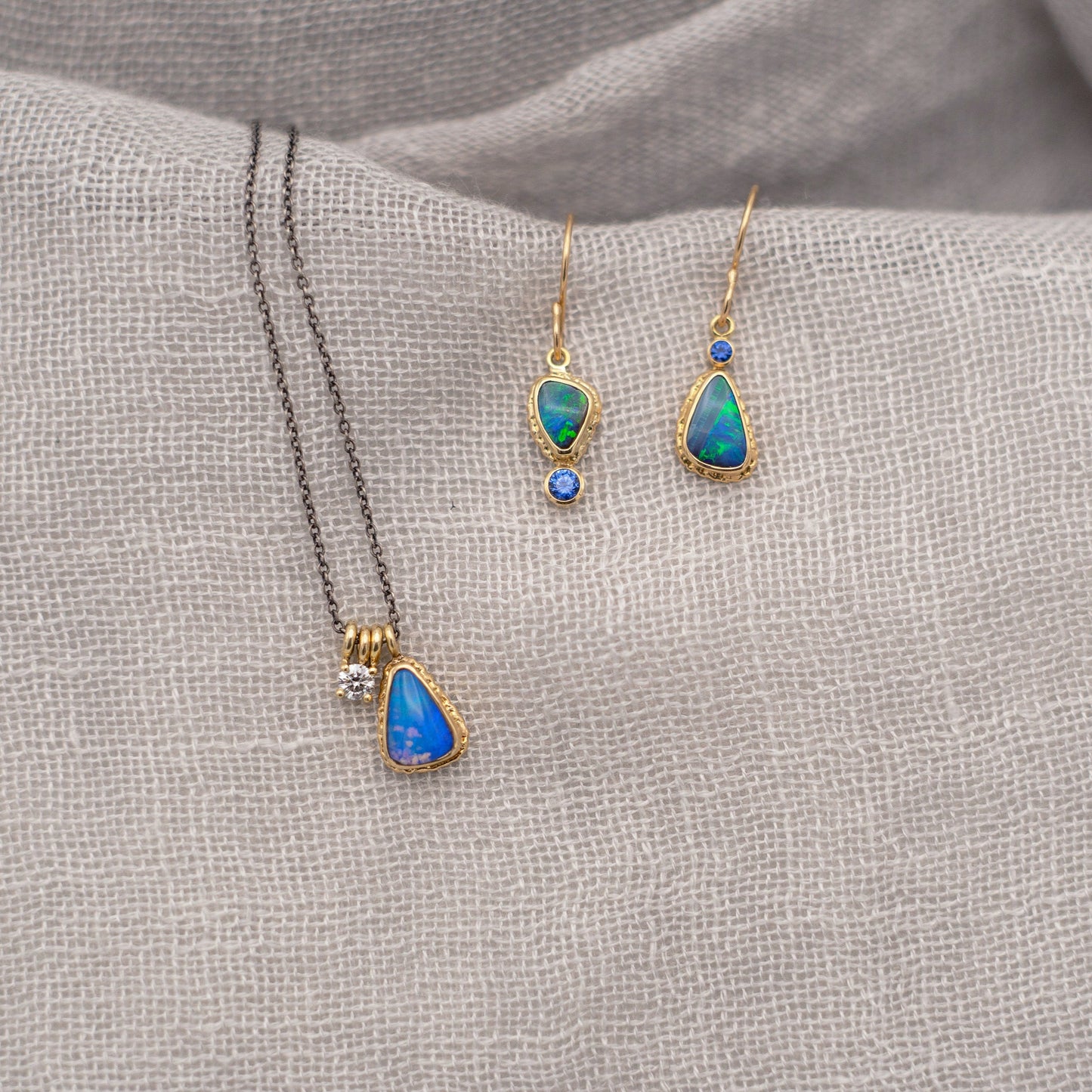 Australian Opal & Blue Sapphire Earrings