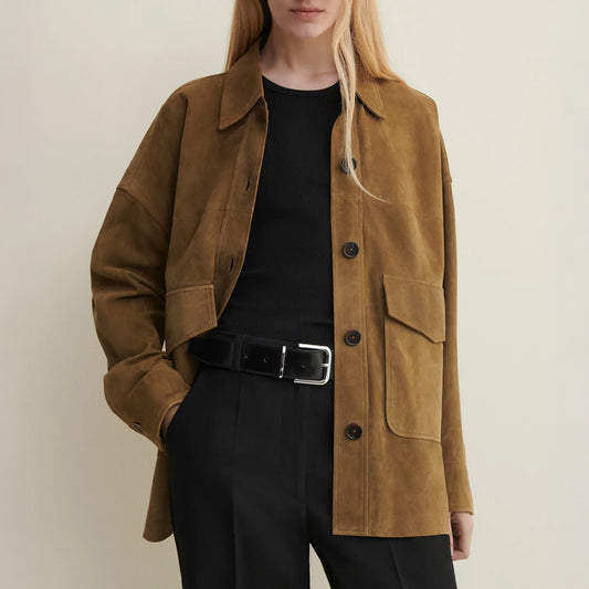 Kaylee Suede Overshirt in Dark Olive