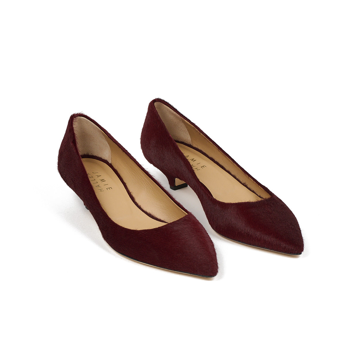 Kitty Point Heel in Claret classic kitten heel in pony hair with pointed toe, size 38 US 8-8.5.