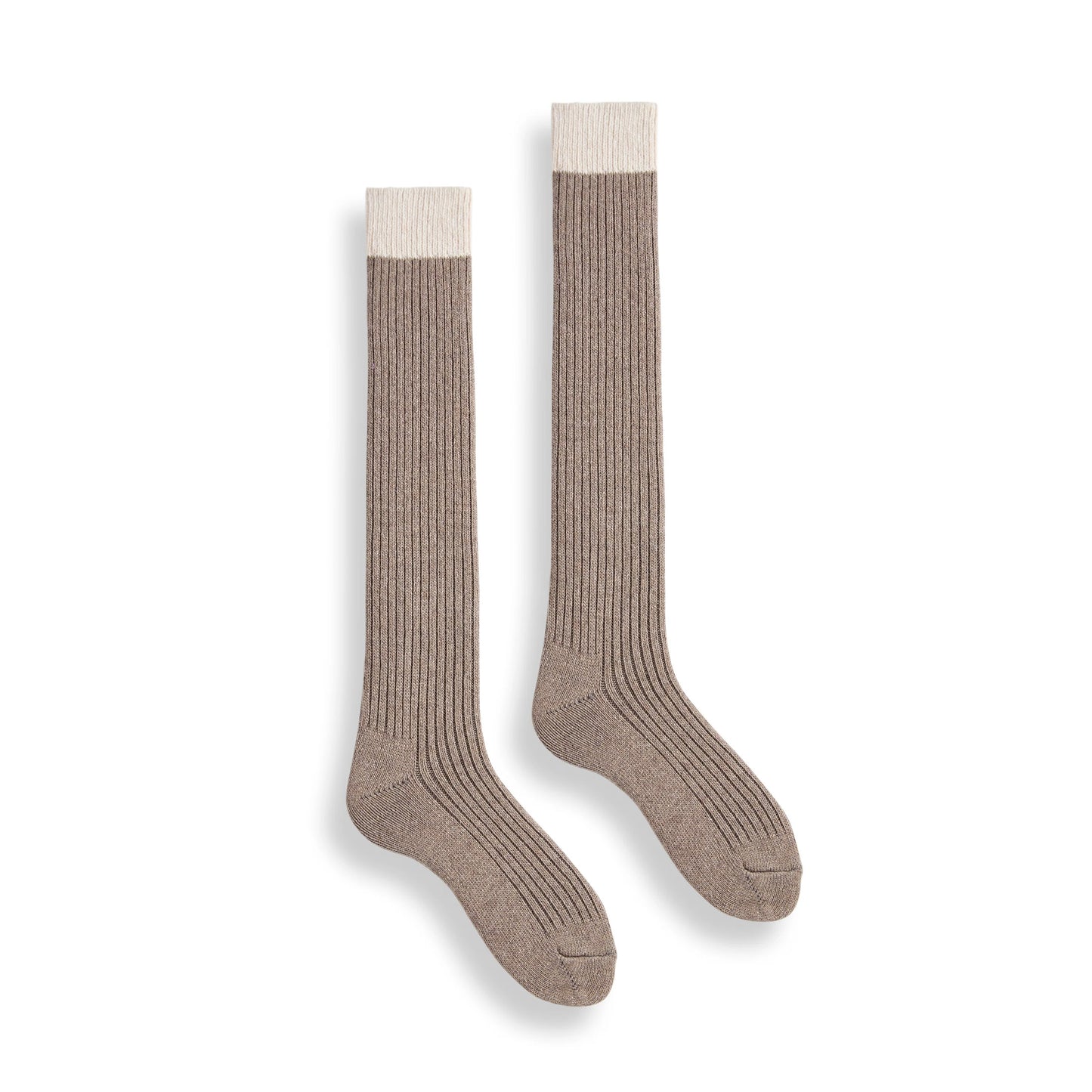 Creme Top Ribbed Knee High Sock