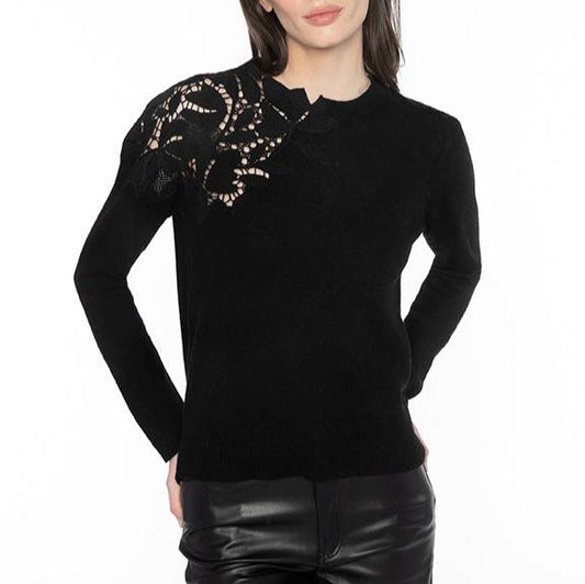 Lace Applique Crew in Black