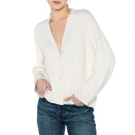 Luxe Mixed Stitch Cardigan in Pearl