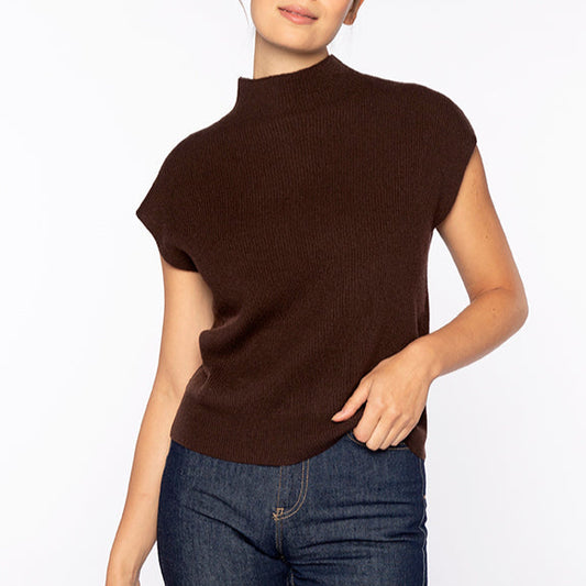 Ribbed Cap Sleeve Sweater in Chocolate