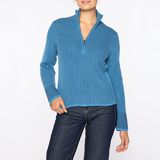 Plaited Rib Zip Up in Imperial Sapphire