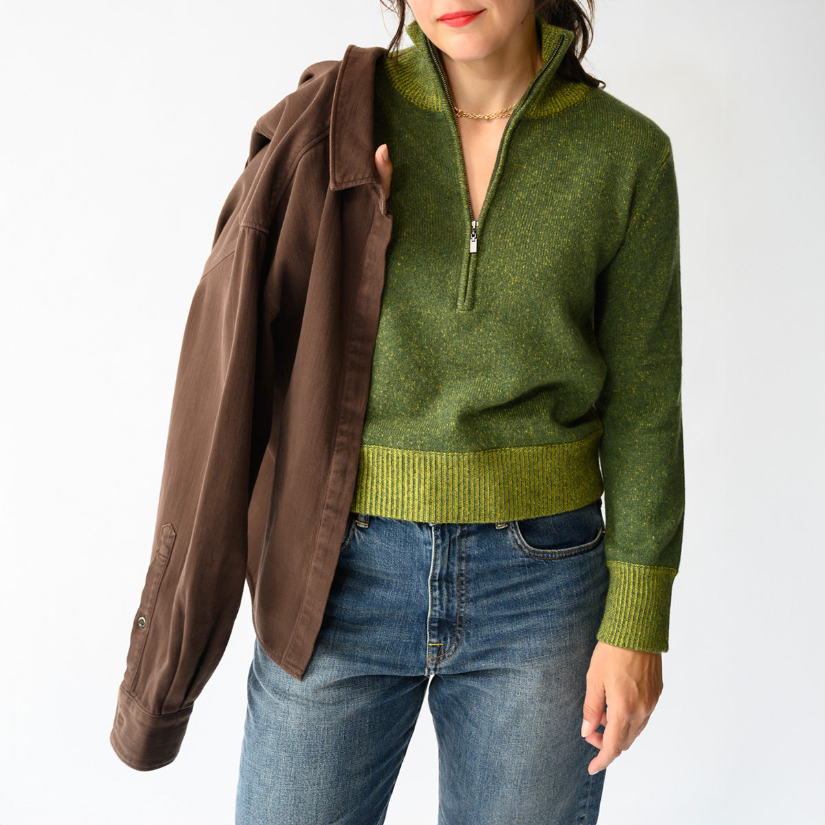 Plaited Zip Mock Neck Sweater in Highland and Citrine