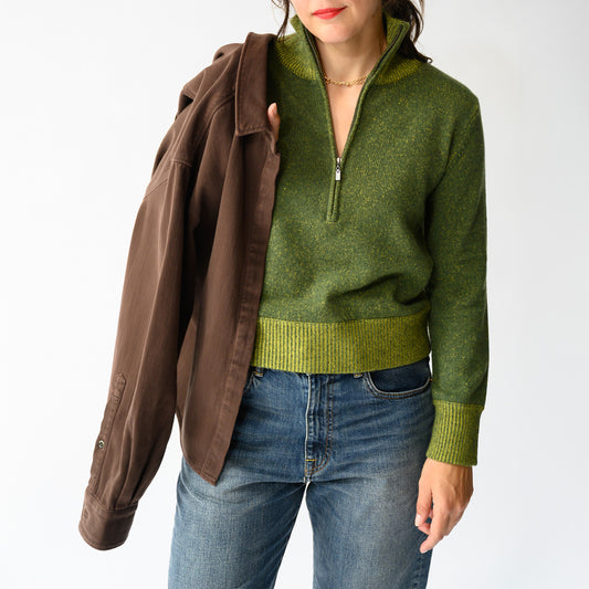 Plaited Zip Mock Neck Sweater in Highland and Citrine